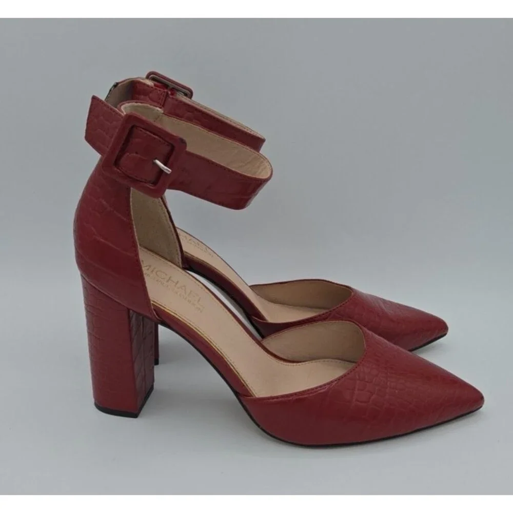 Michael By Michael Shannon Romina Women's Shoes Red ,Ankle Strap, Croc, Size 11